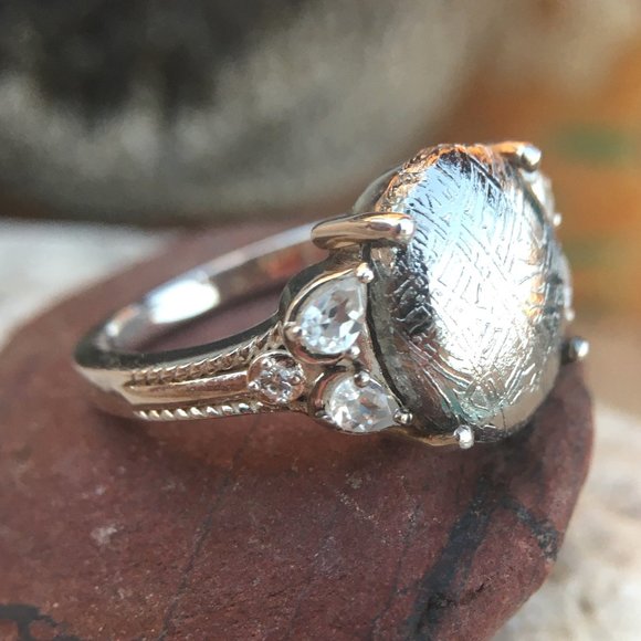 RARE Meteorite Cabochon Ring .925 Silver, Size 6, Genuine Muonionalusta - Picture 4 of 16